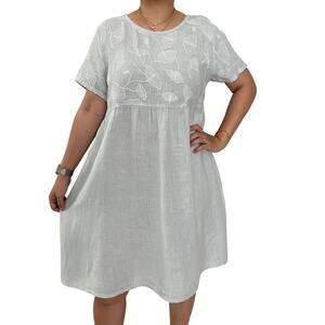 Terzo Millennio Italy 100% Linen Embroidered Light Blue Dress Lagenlook M EUC
